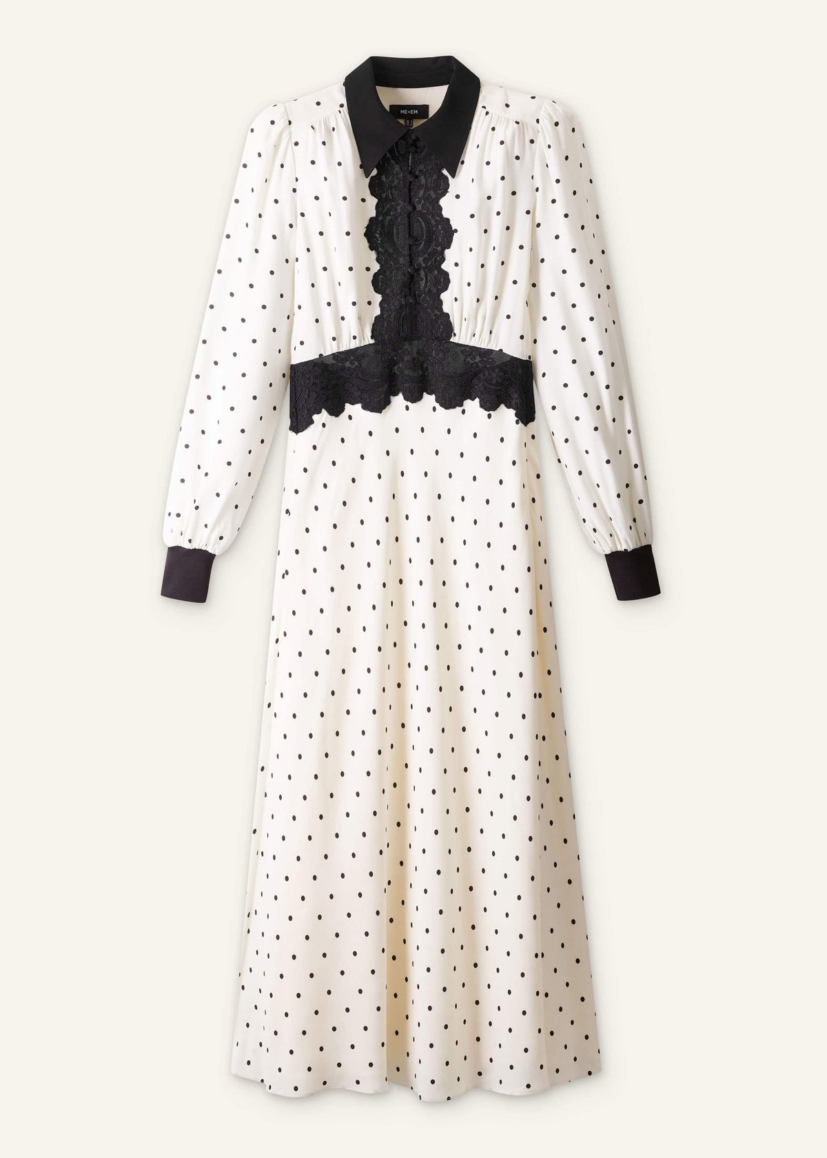 Cream Winter Polka Dot Lace Trim Maxi Dress | ME+EM