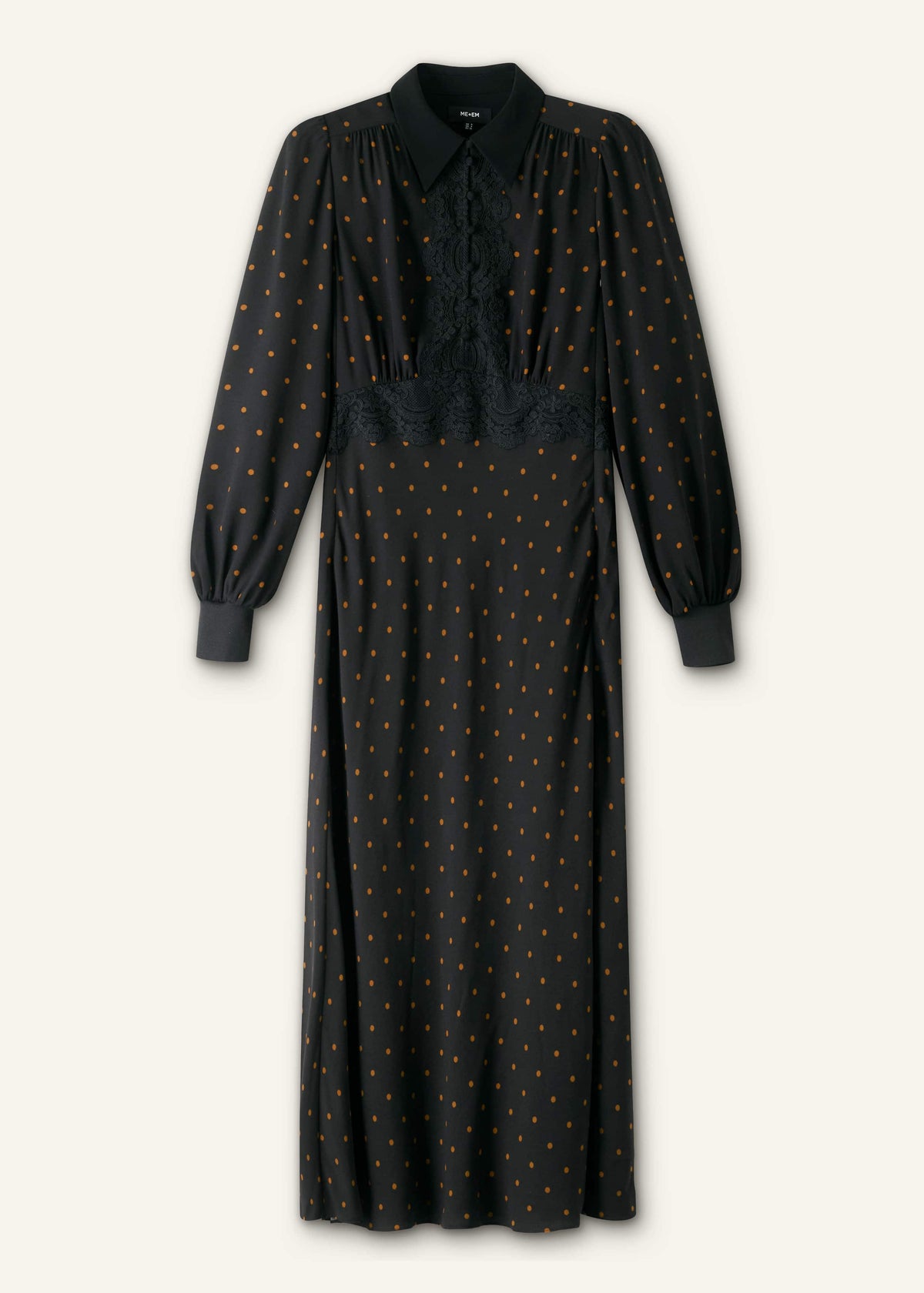 Black Winter Polka Dot Lace Trim Maxi Dress | ME+EM