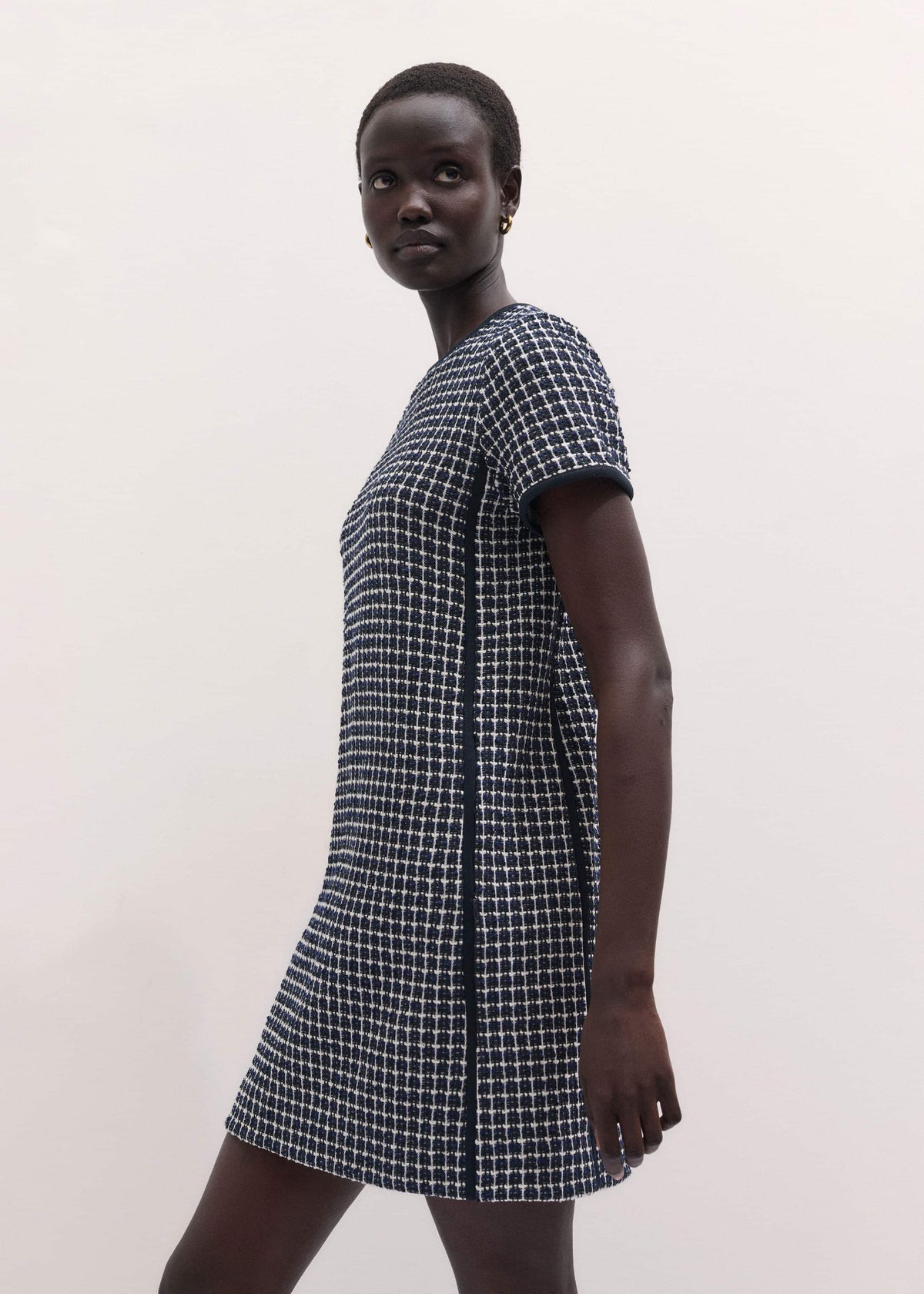 Navy Textured Short Sleeve Mini Dress | ME+EM