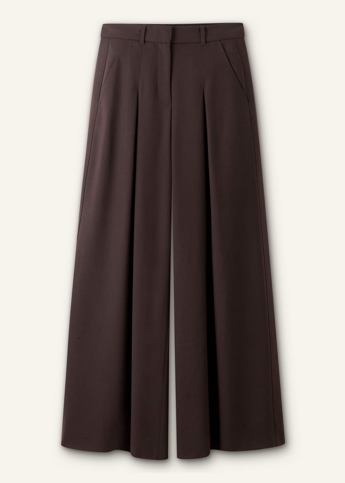 Brown Wool Ultimate Pleat-Front Wide-Leg Pant | ME+EM