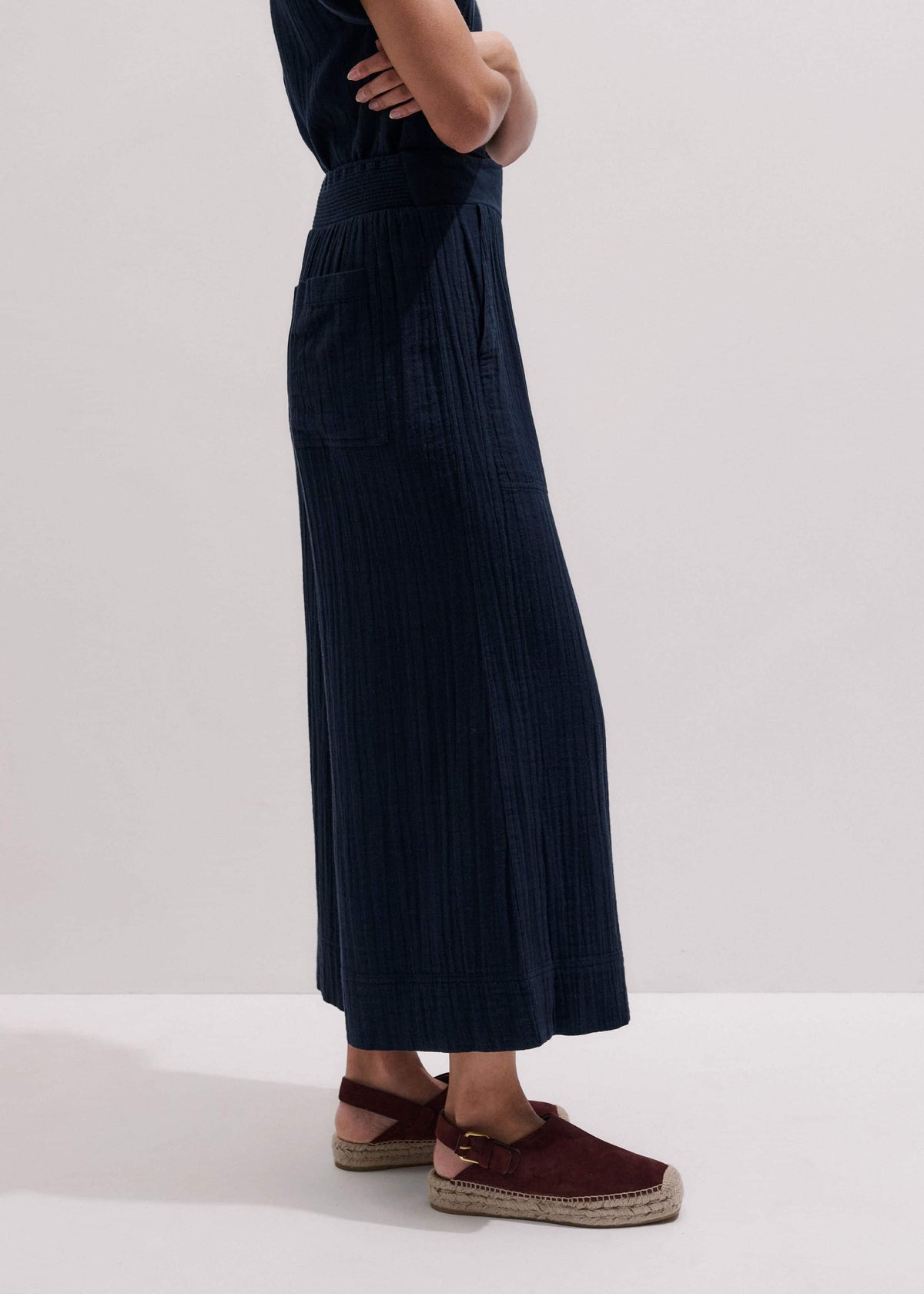 Navy Cheesecloth Cropped Wide-Leg Pant | ME+EM
