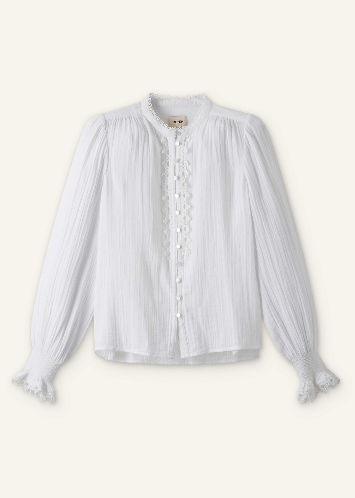 White Cheesecloth Intricate Detail Blouse | ME+EM