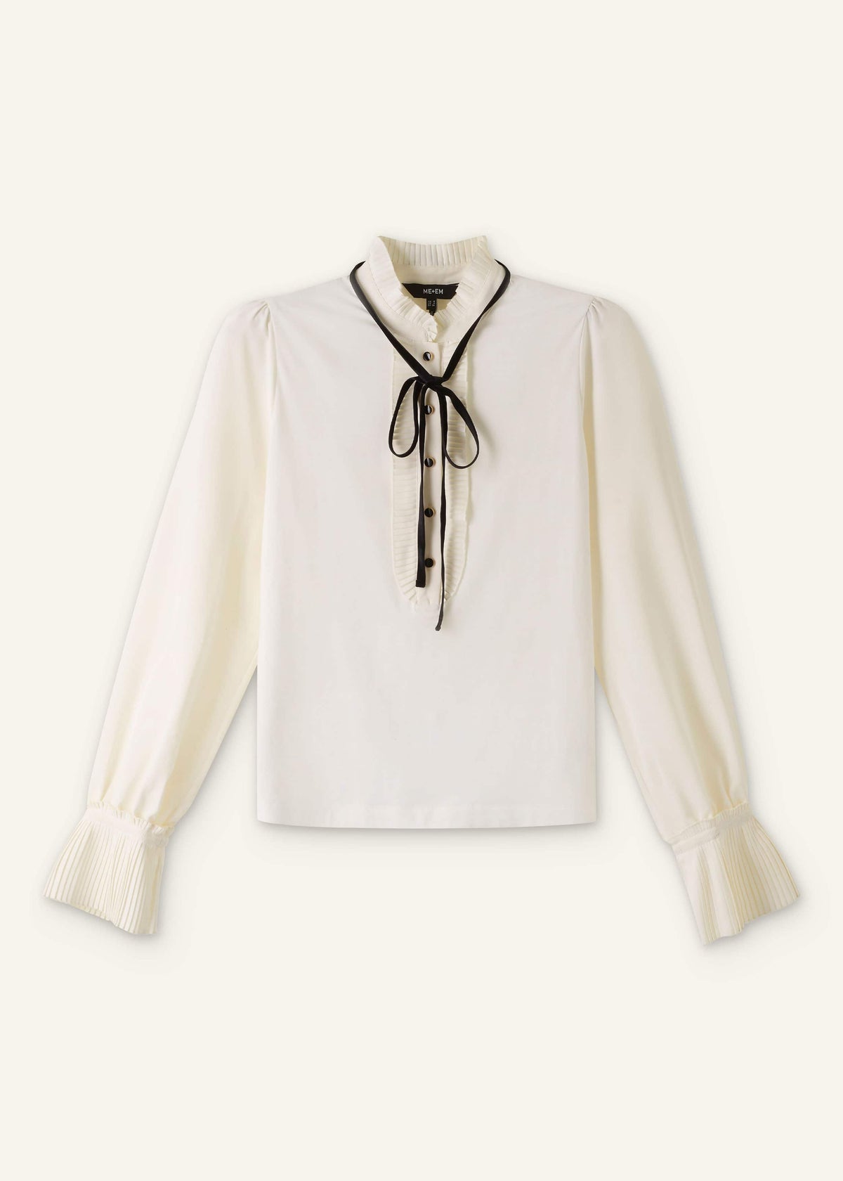 Cream Frill Neck Layering Blouse + Tie | ME+EM