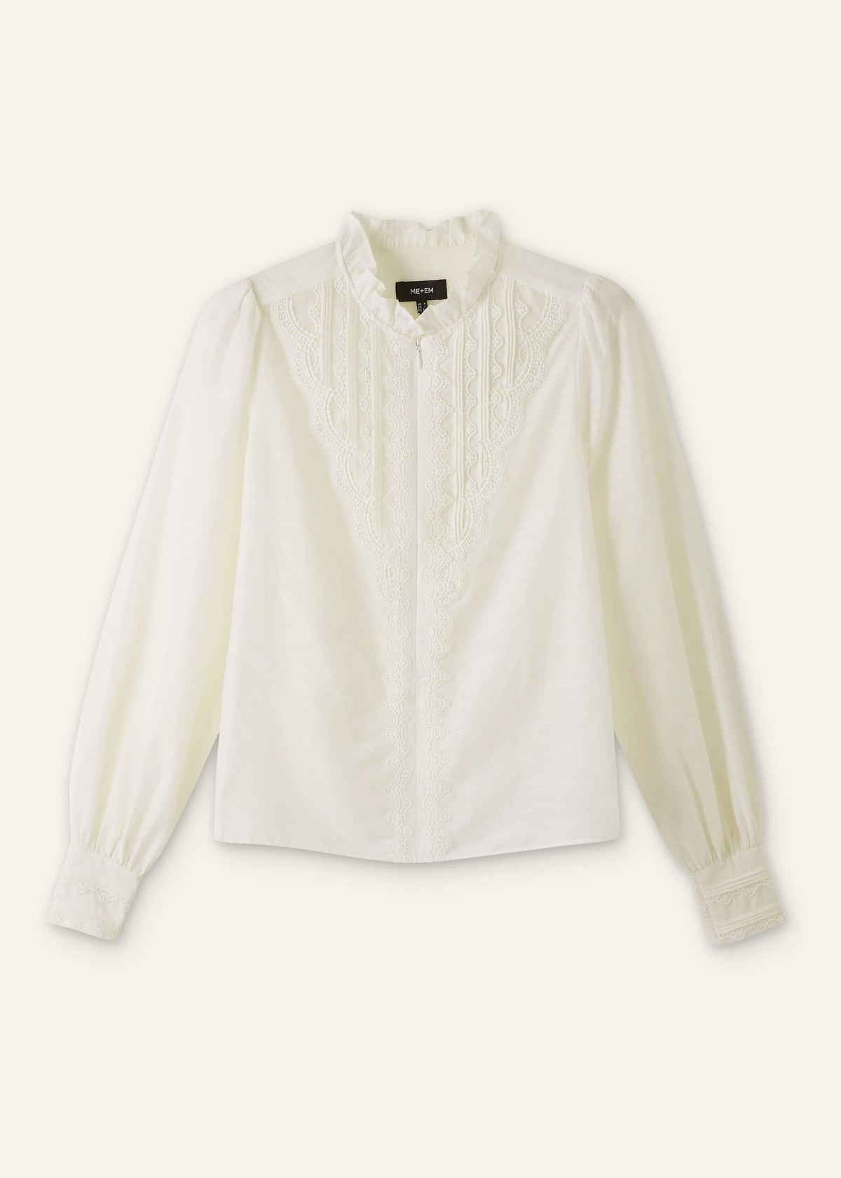 Cream Delicate Lace Trim Detail Top | ME+EM