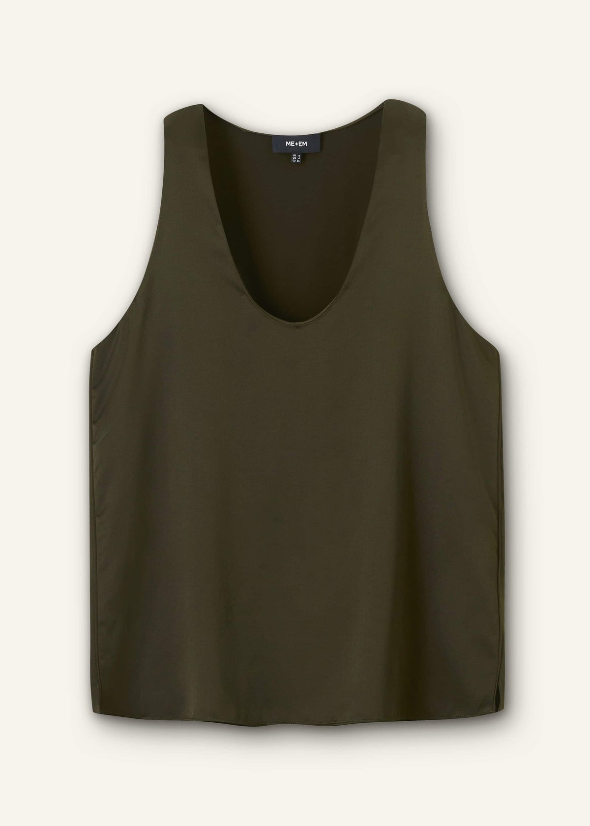 Olive Green Silk Satin Evening Tank Top | ME+EM