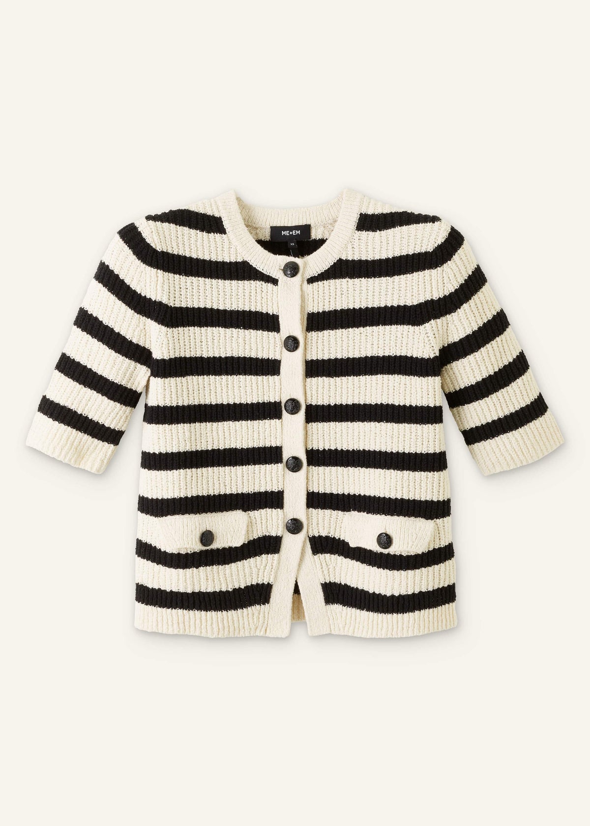 Cream Bouclé Stripe Short Sleeve Cardigan | ME+EM