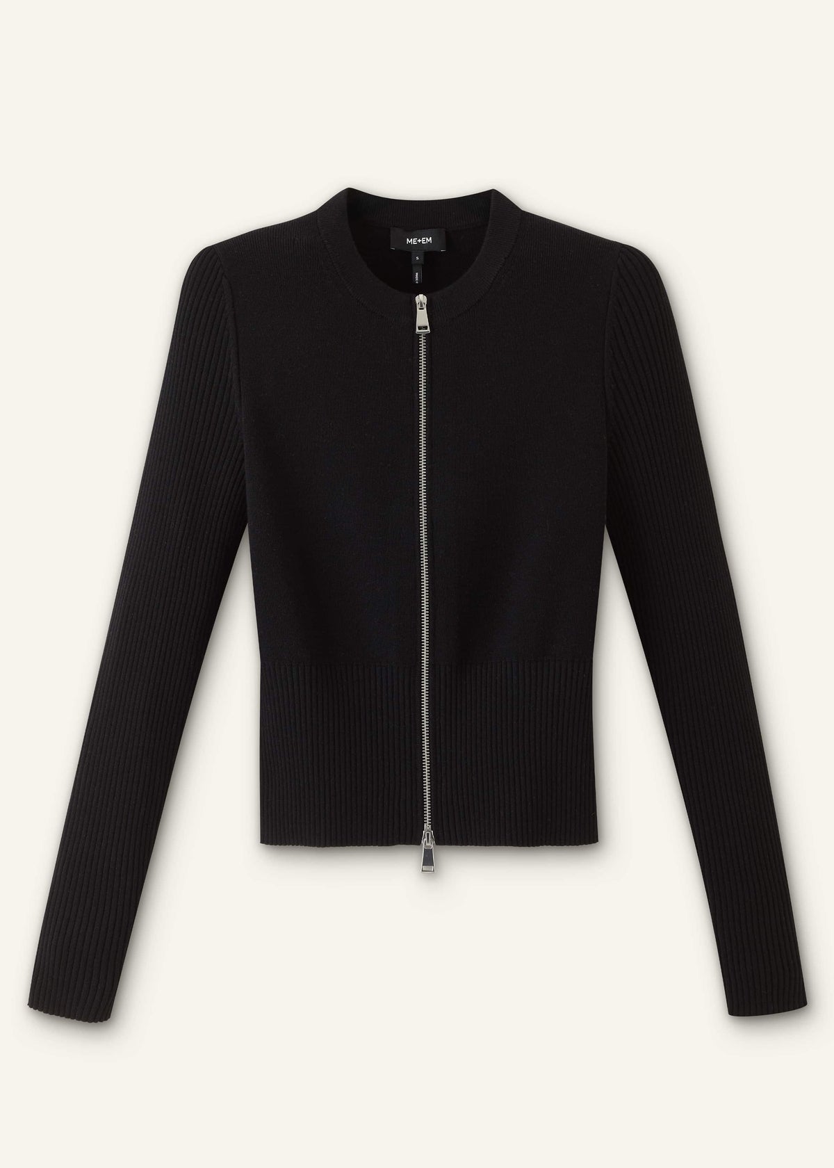 Black Milano Knit Two-Way Zip Cardigan | ME+EM