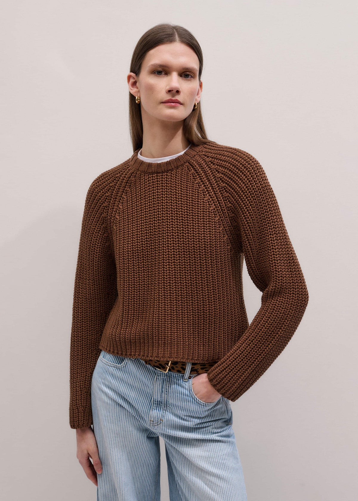 Brown Chunky Cotton Raglan Sweater | ME+EM
