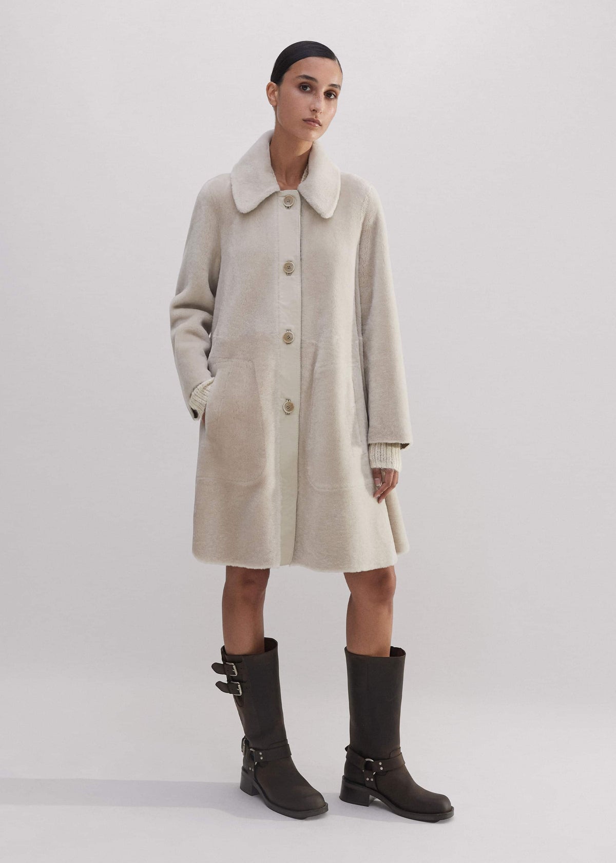 Natural Luxe Shearling Leather-Mix Swing Coat | ME+EM