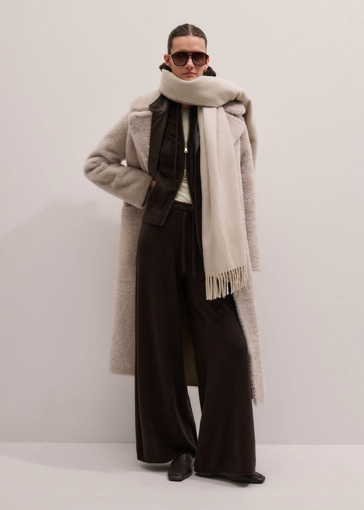 Brown Cashmere Straight Hoodie + Wide-Leg Pant Knitted Co-ord | ME+EM