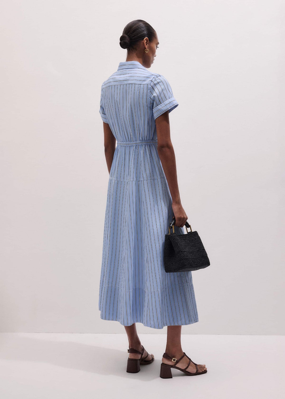 Blue Drawstring Waist Zip Neck Maxi Shirt Dress | ME+EM