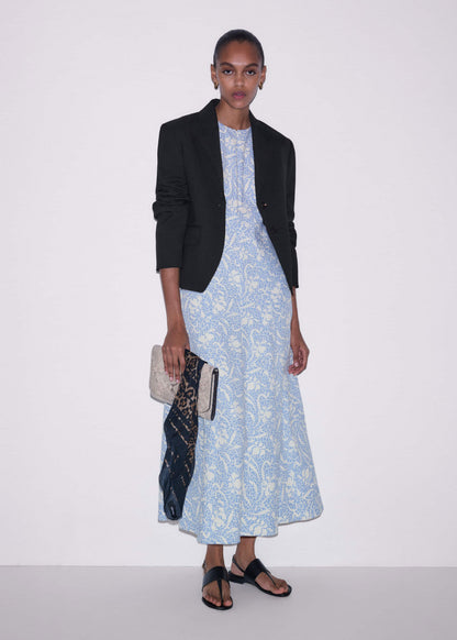 Blue Speckled Bloom Print Fit+Flare Maxi Dress | ME+EM