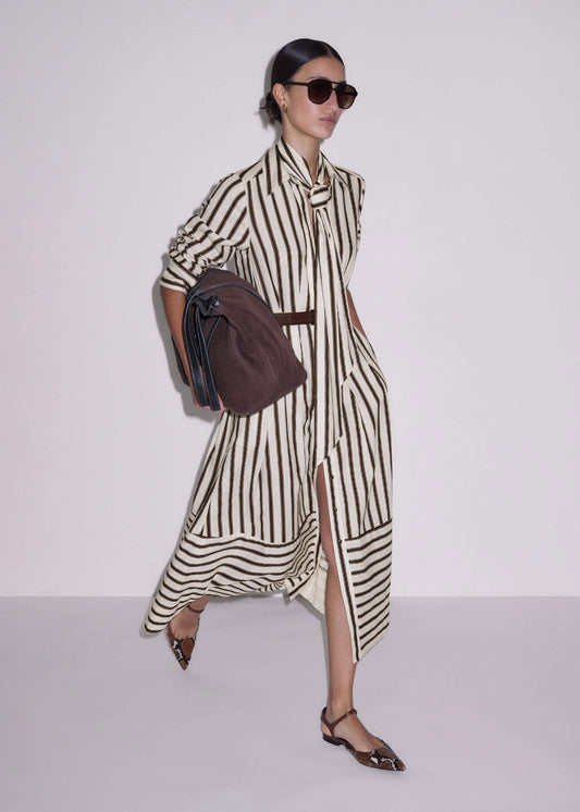 Cream Spring Stripe Maxi Dress + Belt | ME+EM