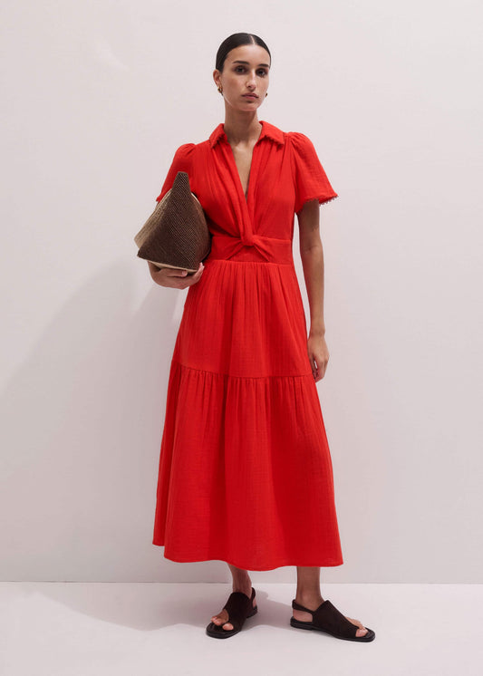 Red Cheesecloth Twist Detail Fit + Flare Maxi Dress | ME+EM