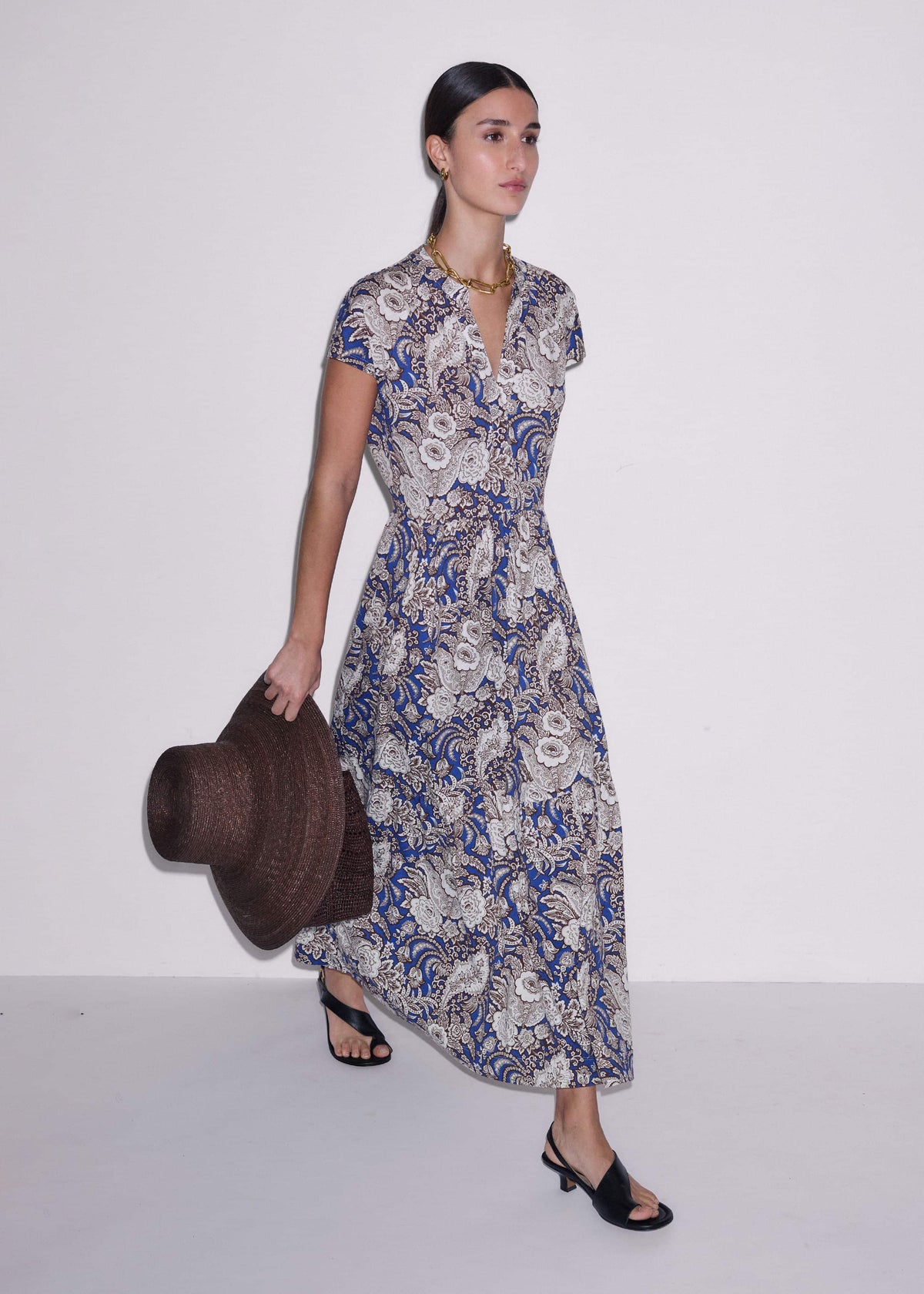 Blue Elaborate Botanical Tiered Maxi Dress | ME+EM