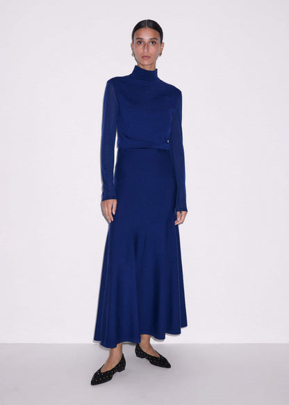 Blue High Neck Knit Maxi Dress + Layering Top | ME+EM