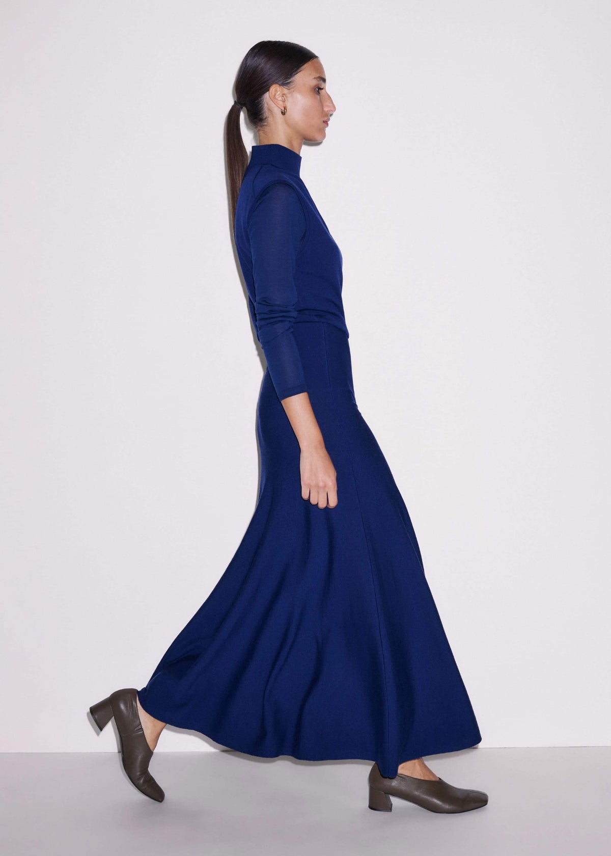 Blue High Neck Knit Maxi Dress + Layering Top | ME+EM