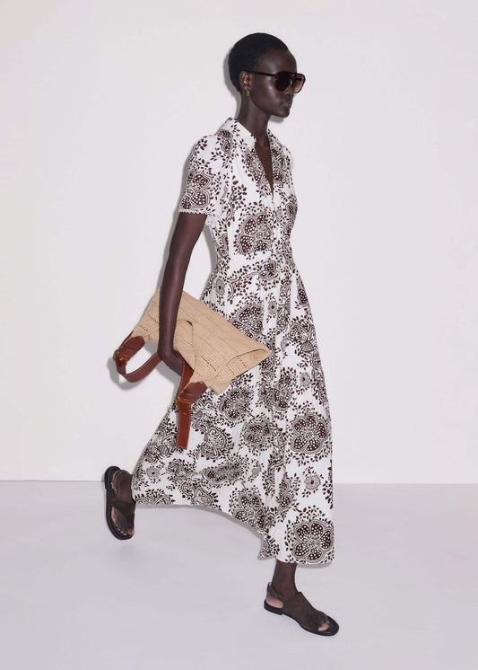 White Cheesecloth In-Full-Bloom Print Maxi Dress + Belt | ME+EM