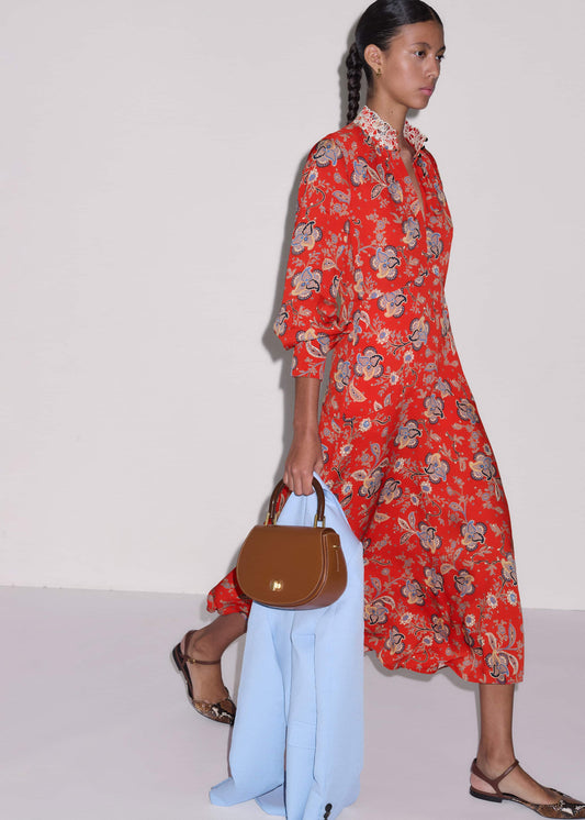 Orange Fit + Flare Ornate Paisley Print Maxi Dress | ME+EM