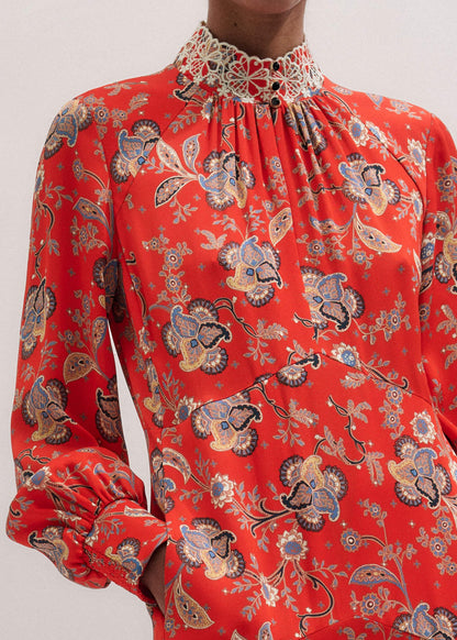 Orange Fit + Flare Ornate Paisley Print Maxi Dress | ME+EM