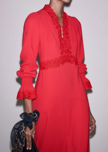 Red Fit + Flare Lace Detail Maxi Dress | ME+EM