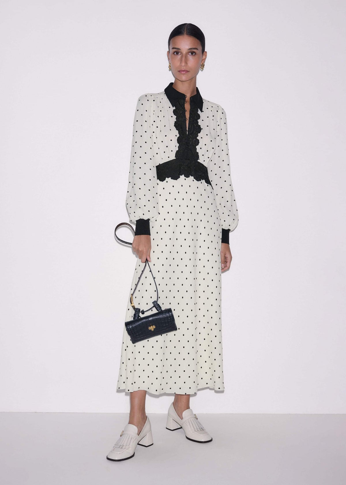 Cream Winter Polka Dot Lace Trim Maxi Dress | ME+EM
