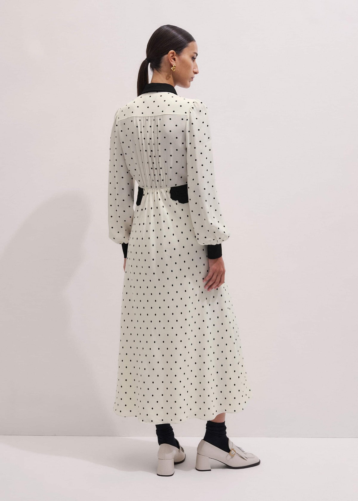 Cream Winter Polka Dot Lace Trim Maxi Dress | ME+EM