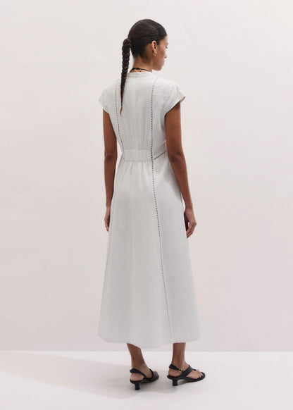 White Crease-Less Linen Embroidered Maxi Dress | ME+EM