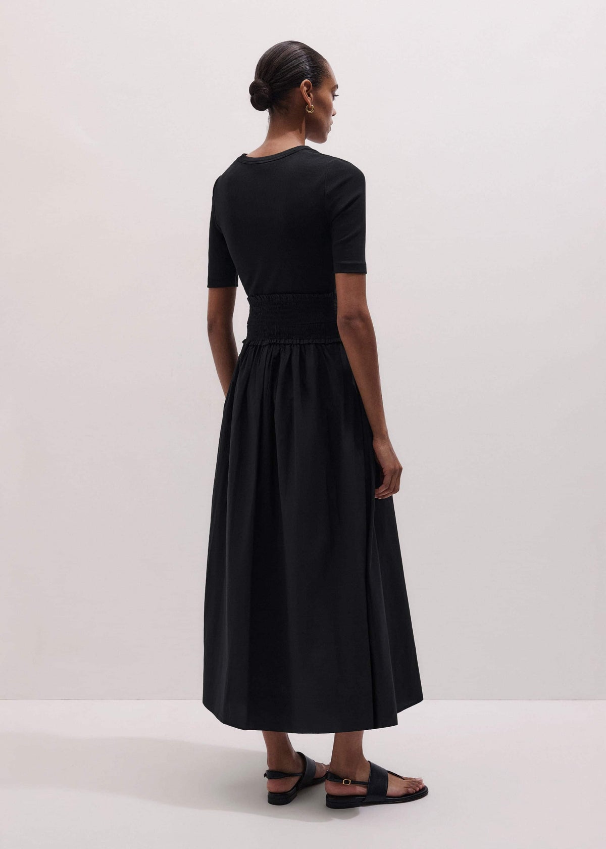 Black V-Neck Smocked Skirt Mixed Media Maxi Dress | ME+EM