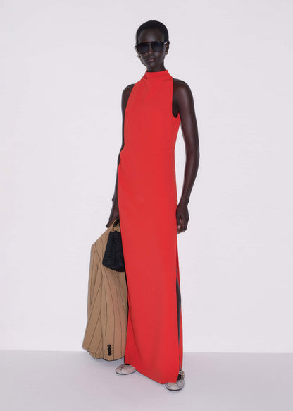Red Draped Full Length Dress | ME+EM