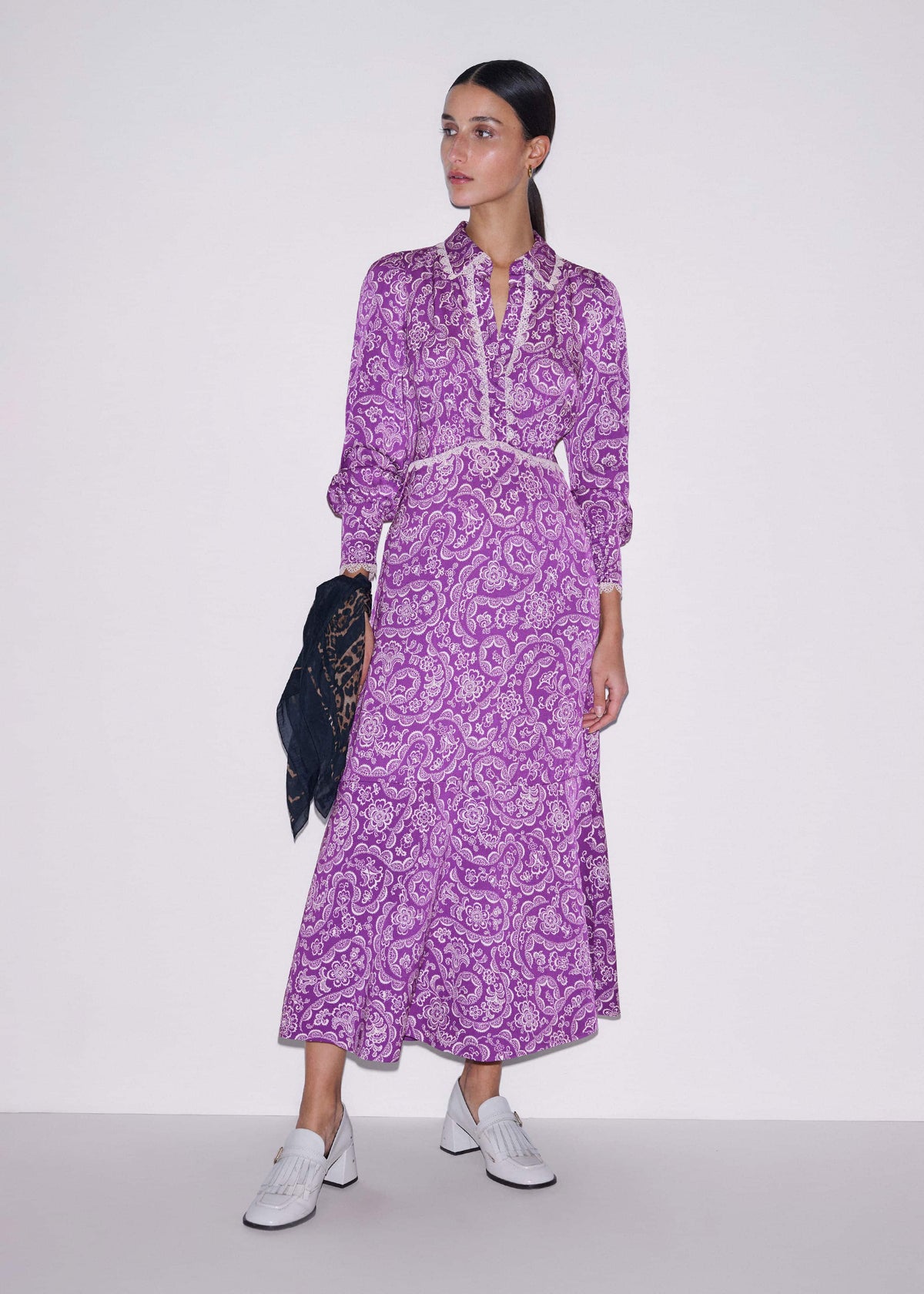 Purple Entangled Lace Print Fit + Flare Maxi Dress | ME+EM