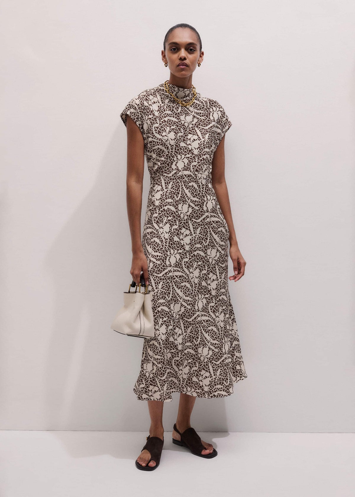 Brown Speckled Bloom Print Bias Cut Maxi Dress | ME+EM