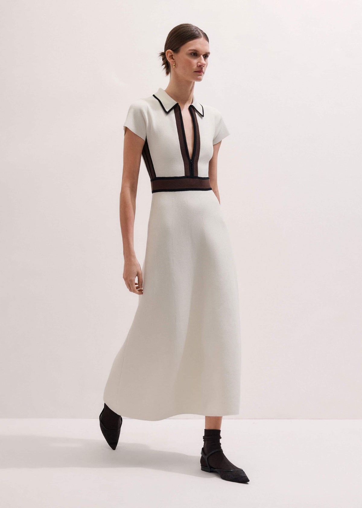 Cream Milano Knit Collared Fit + Flare Maxi Dress | ME+EM