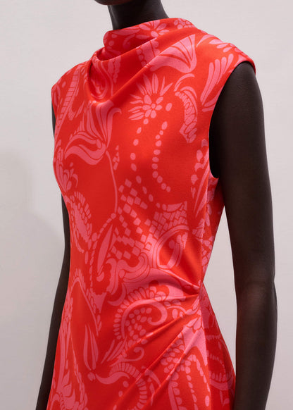 Orange Stylised Silhouette Print Bias Cut Full Length Dress | ME+EM