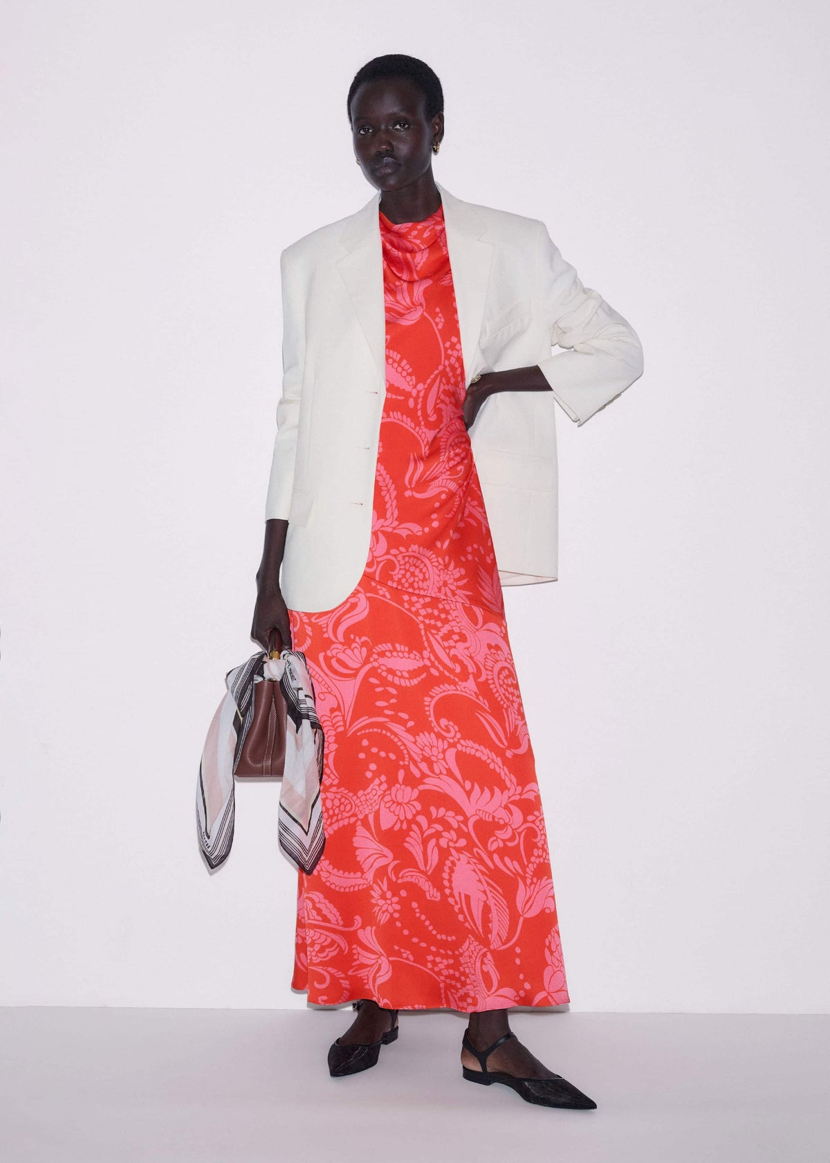 Orange Stylised Silhouette Print Bias Cut Full Length Dress | ME+EM
