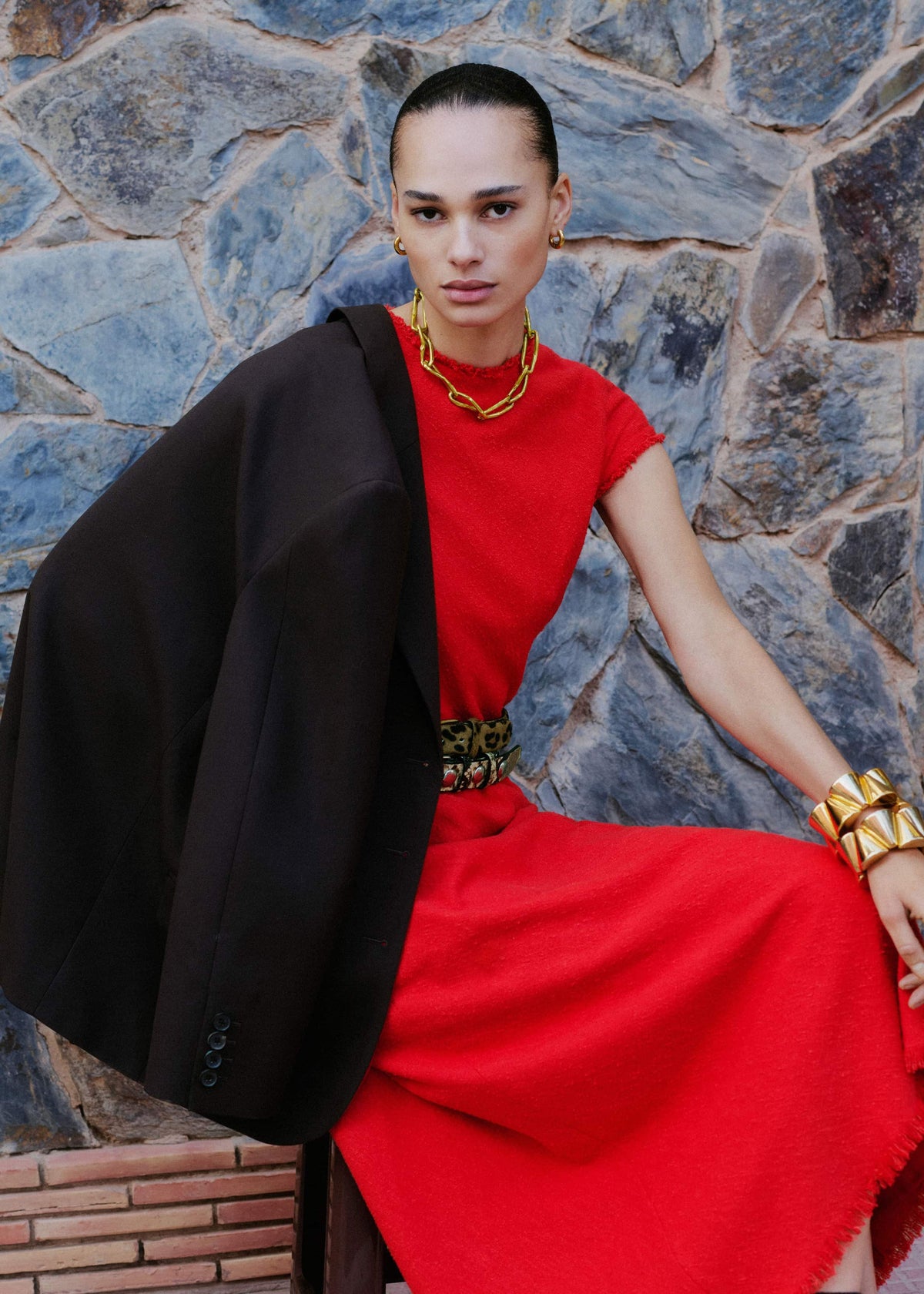 Red Bias Cut AM-PM Maxi Dress | ME+EM