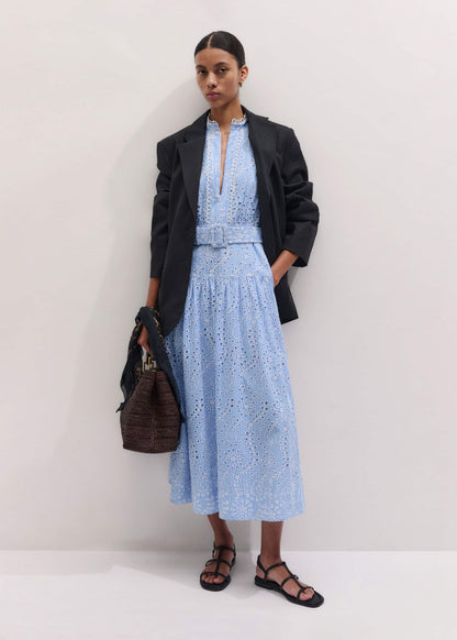 Blue Broderie Anglaise Fit + Flare Maxi Dress | ME+EM