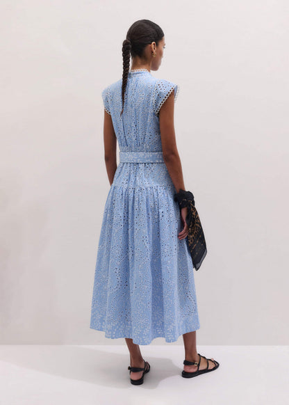 Blue Broderie Anglaise Fit + Flare Maxi Dress | ME+EM