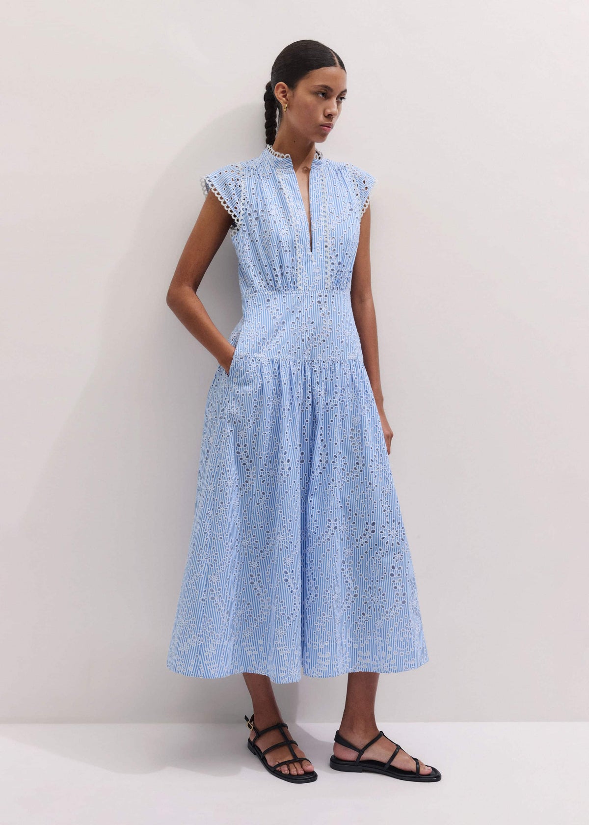Blue Broderie Anglaise Fit + Flare Maxi Dress | ME+EM