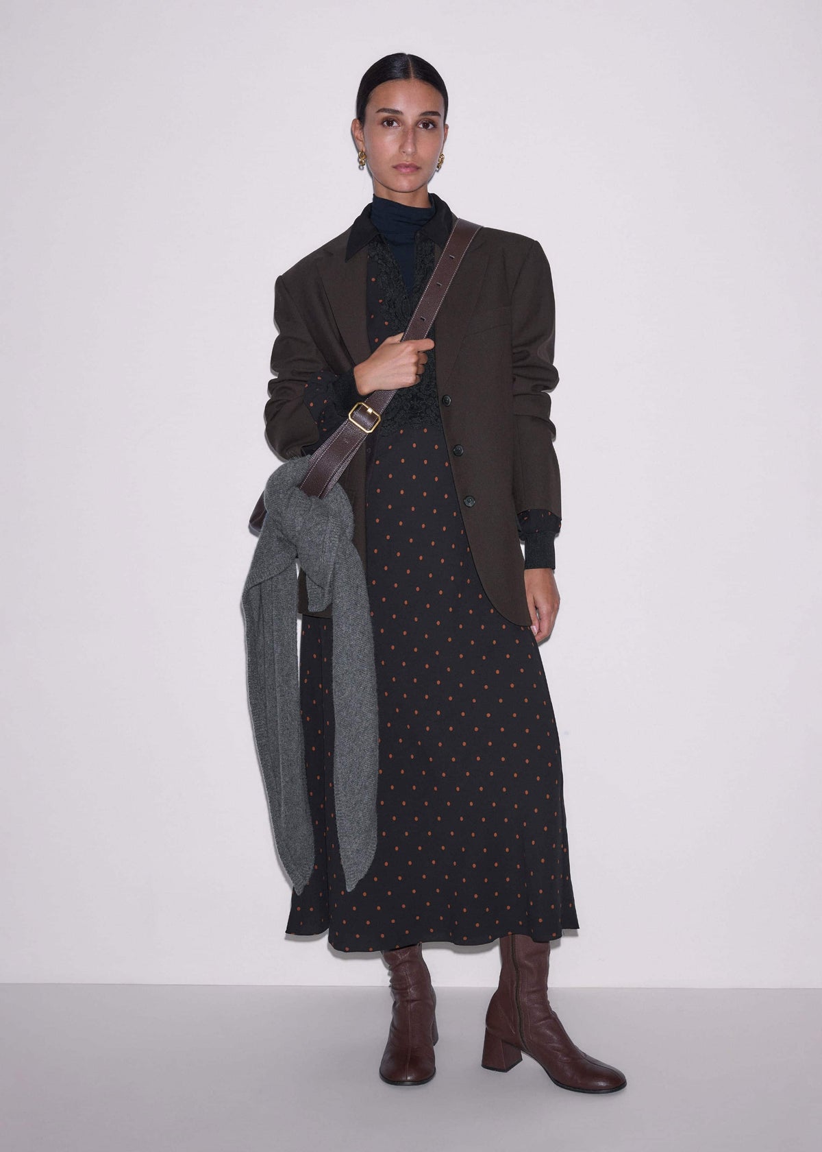 Black Winter Polka Dot Lace Trim Maxi Dress | ME+EM