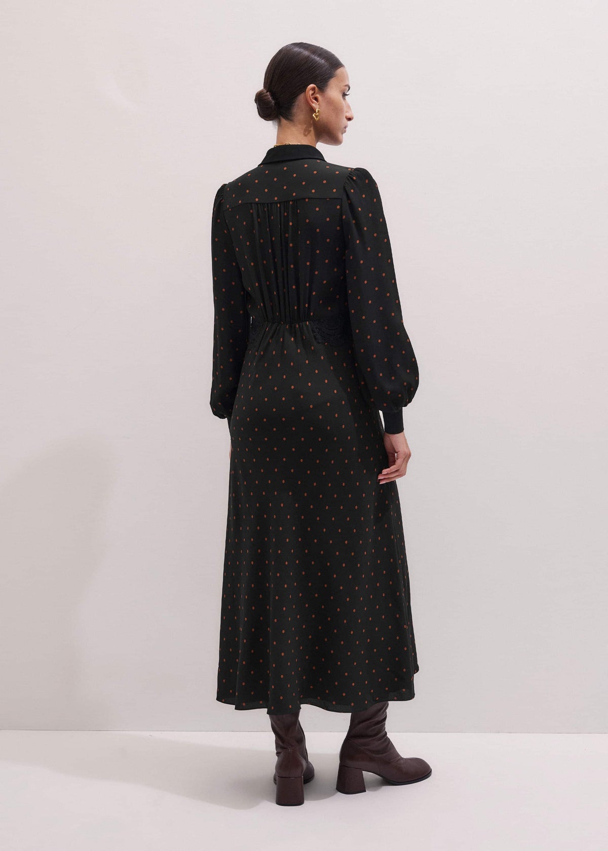 Black Winter Polka Dot Lace Trim Maxi Dress | ME+EM