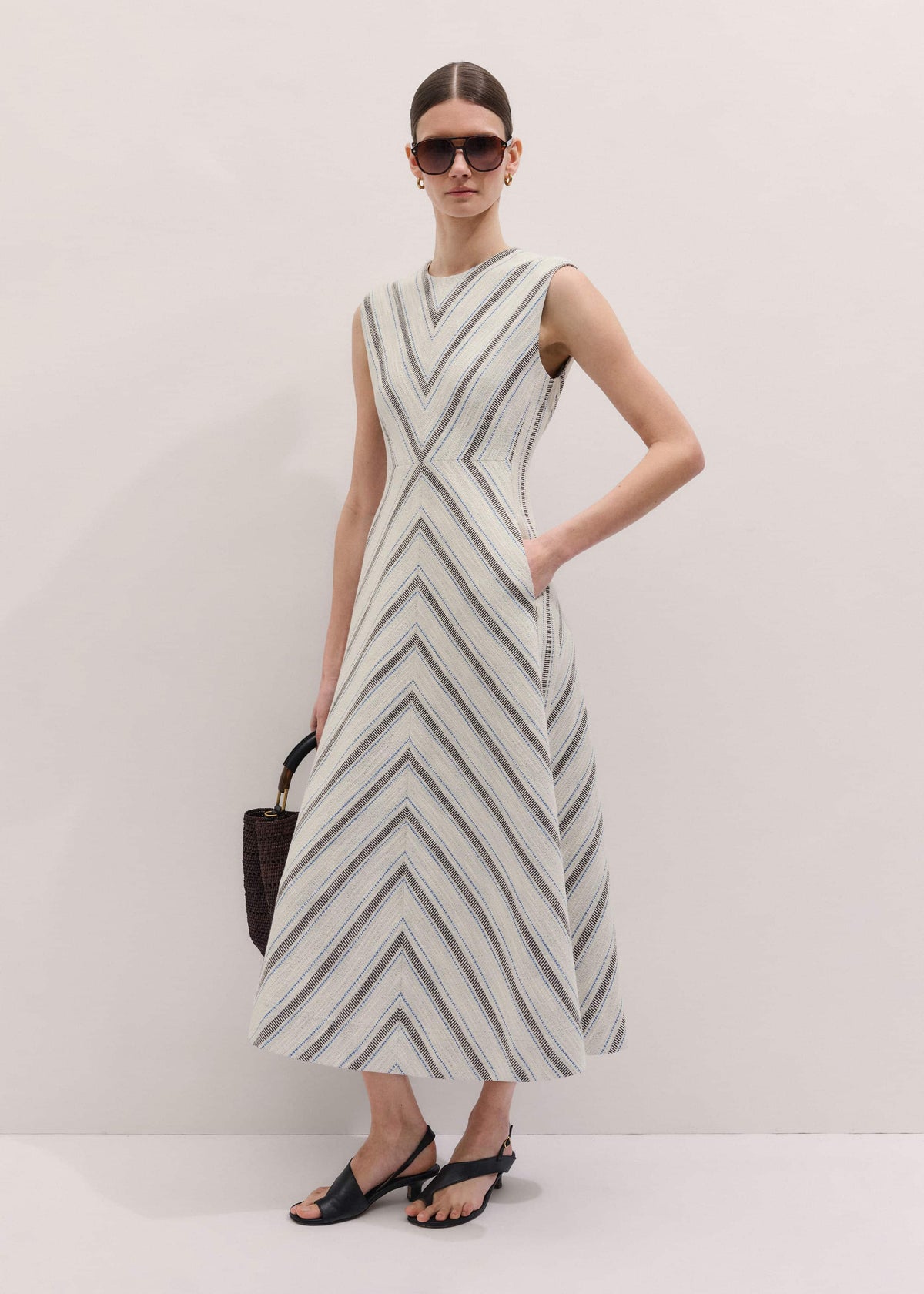 Light Cream Fit + Flare Midi Dress | ME+EM