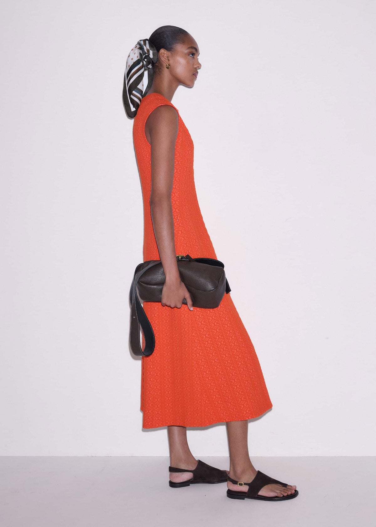 Orange Curling Crosses Jacquard Midi Dress | ME+EM