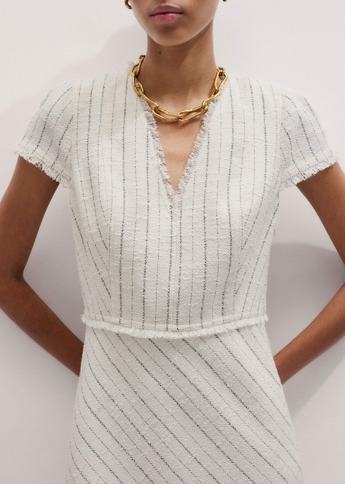 Ivory Striped Fit + Flare Midi Dress | ME+EM
