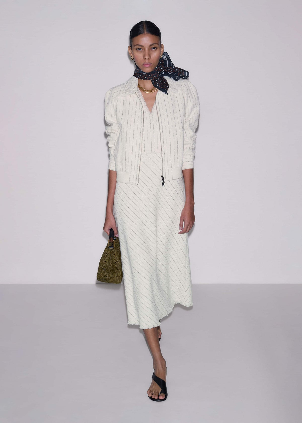 Ivory Striped Fit + Flare Midi Dress | ME+EM
