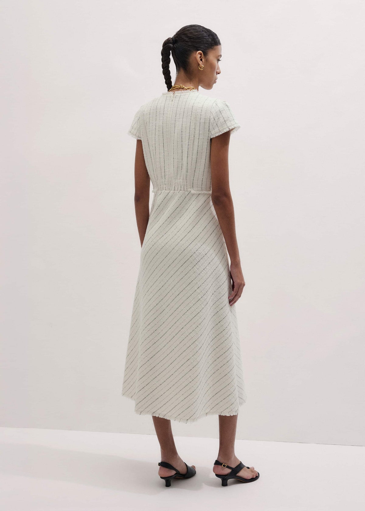 Ivory Striped Fit + Flare Midi Dress | ME+EM