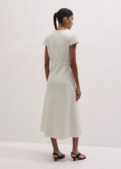 Ivory Striped Fit + Flare Midi Dress | ME+EM
