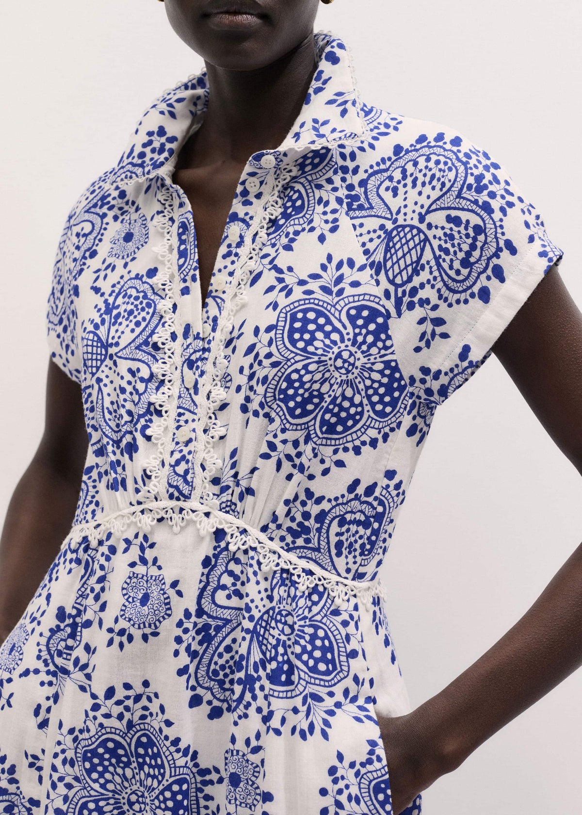 White Cheesecloth Fit + Flare In-Full-Bloom Print Midi Dress | ME+EM