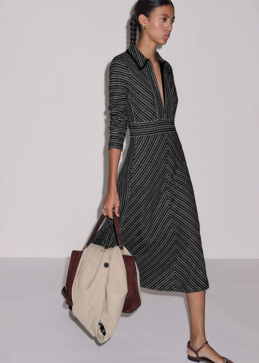 Black Stripe Tweed Midi Dress | ME+EM