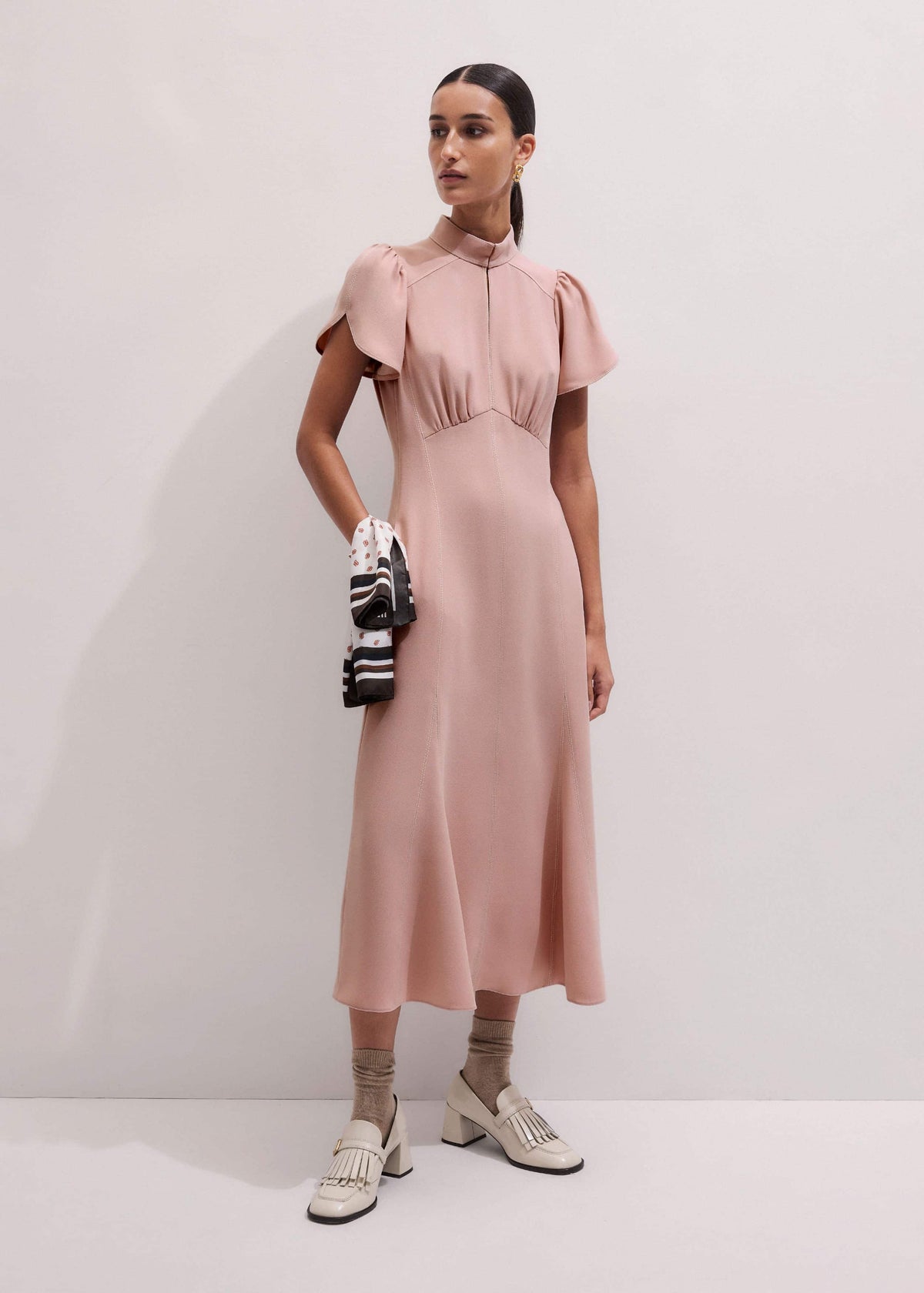 Smoke Pink Contrast Stitch Midi Dress | ME+EM